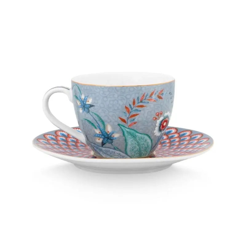 PIP Studio Flower Festival Light Blue Espresso Cup and Saucer