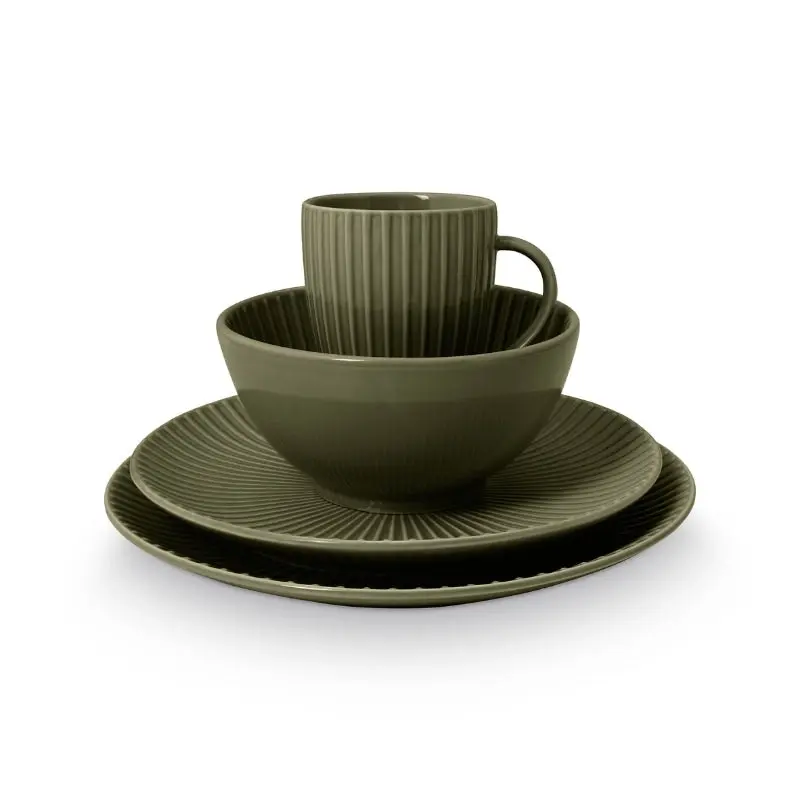 VTWonen Relievo Dark Green Dinnerware Set of 16