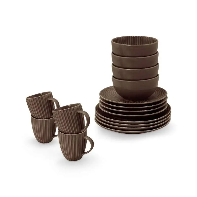 VTWonen Relievo Warm Brown Dinnerware Set of 16