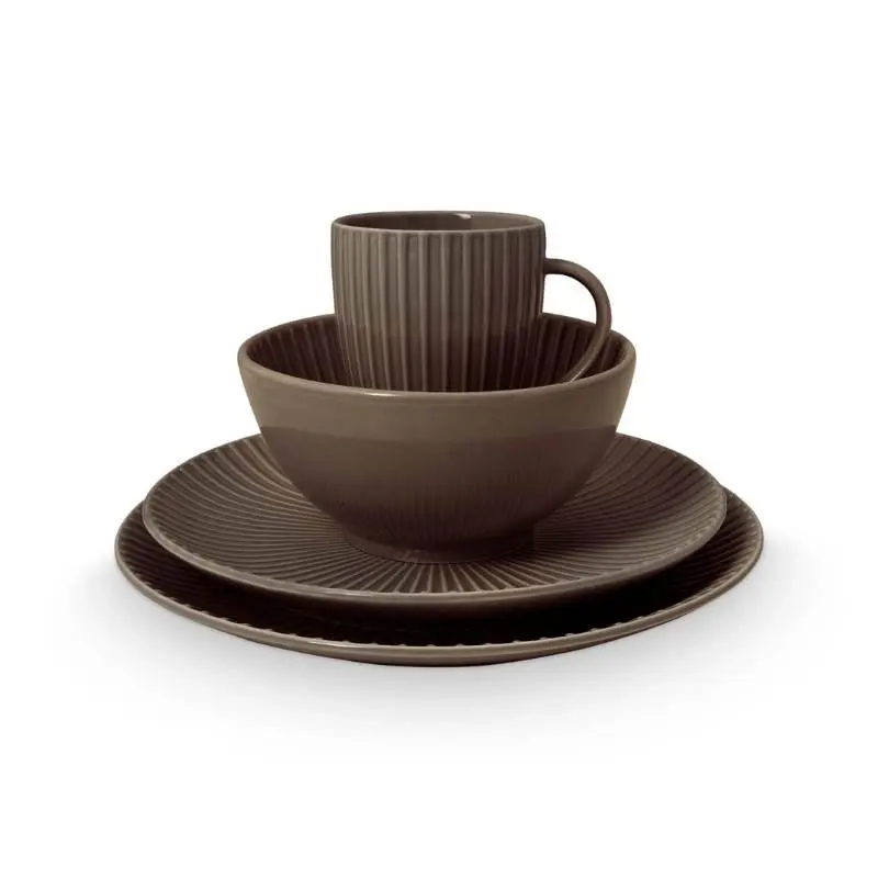 VTWonen Relievo Warm Brown Dinnerware Set of 16