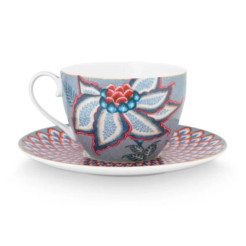 PIP Studio Flower Festival Light Blue Cup and Saucer