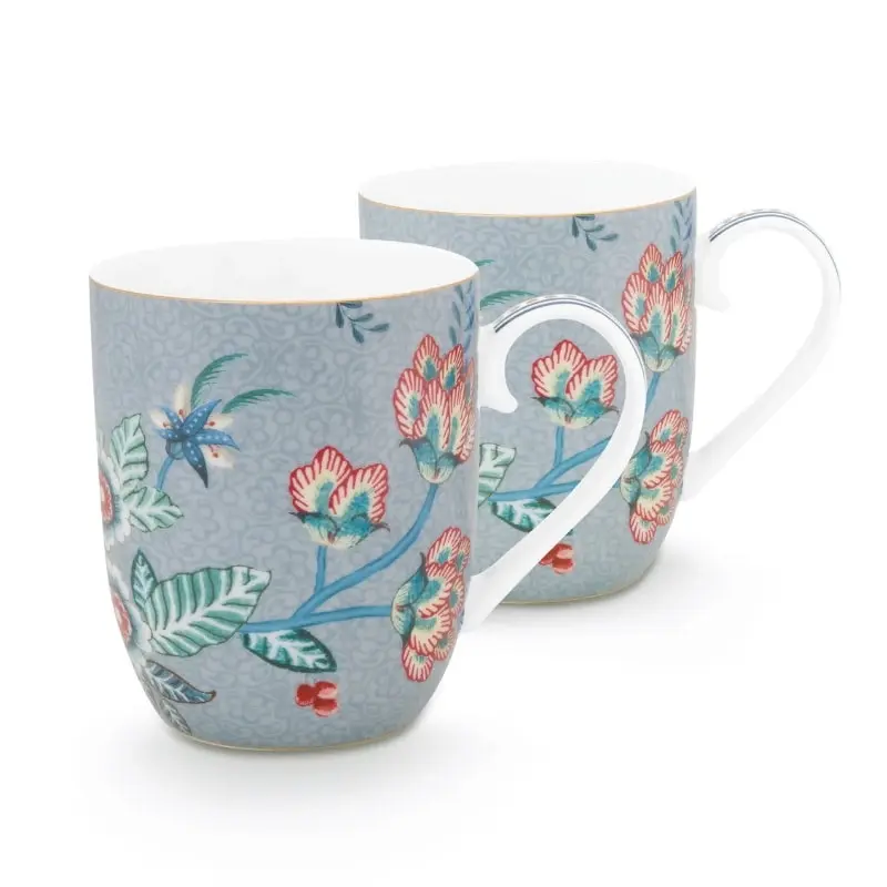 PIP Studio Flower Festival Light Blue Small 145ml Mugs Set of 2