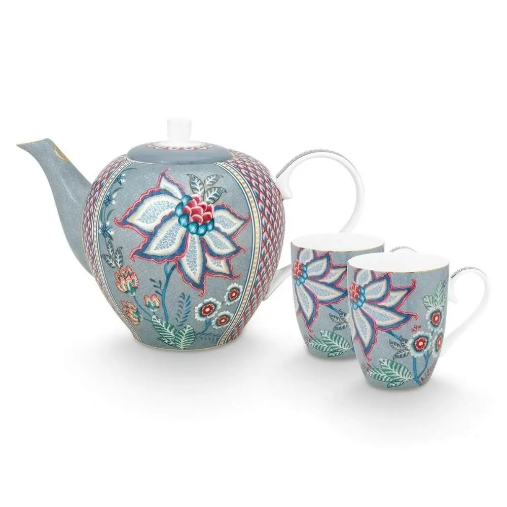 PIP Studio Light Blue Flower Festival Large Tea Set of 3