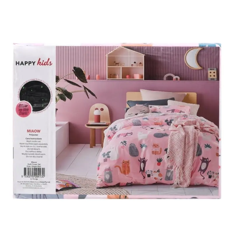 Happy Kids Miaow Glow in the Dark Quilt Cover Set