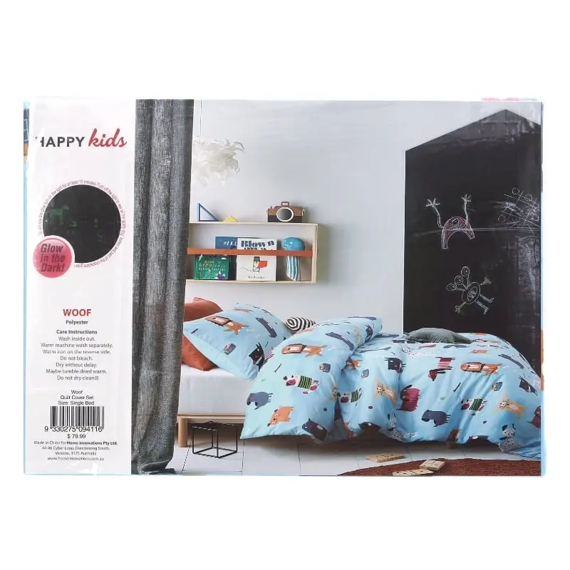 Happy Kids Woof Glow in the Dark Quilt Cover Set