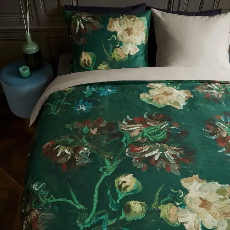 Bedding House Van Gogh Peonies Cotton Sateen Green Quilt Cover Set