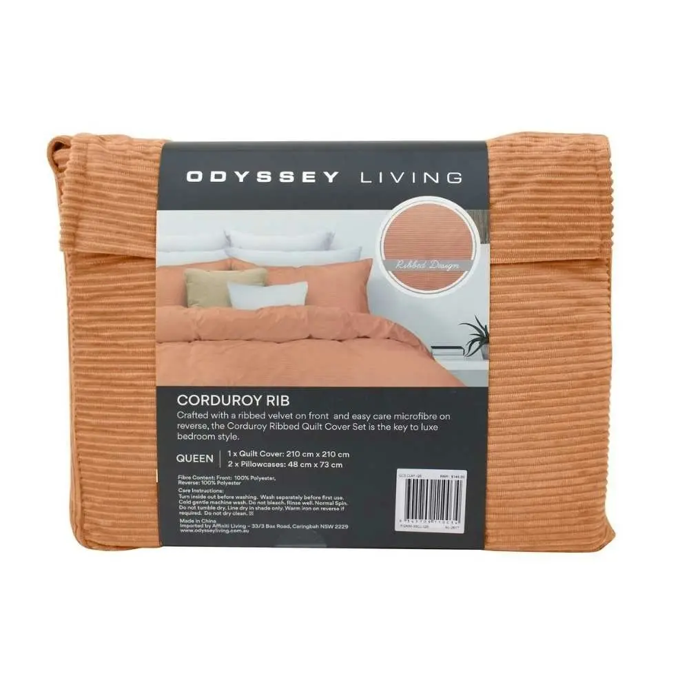 Odyssey Living Corduroy Rib Clay Quilt Cover Set