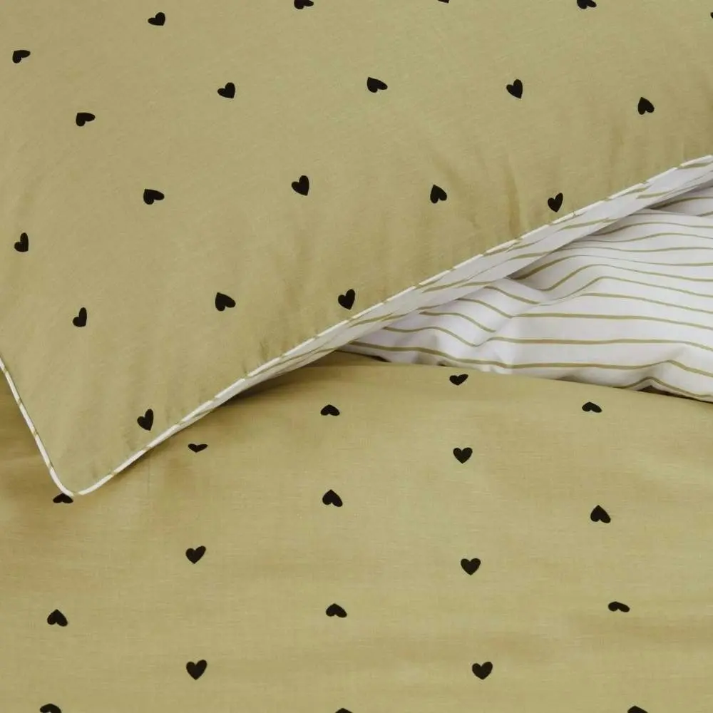 VTWonen Yellow Striped Hearts Cotton Quilt Cover Set