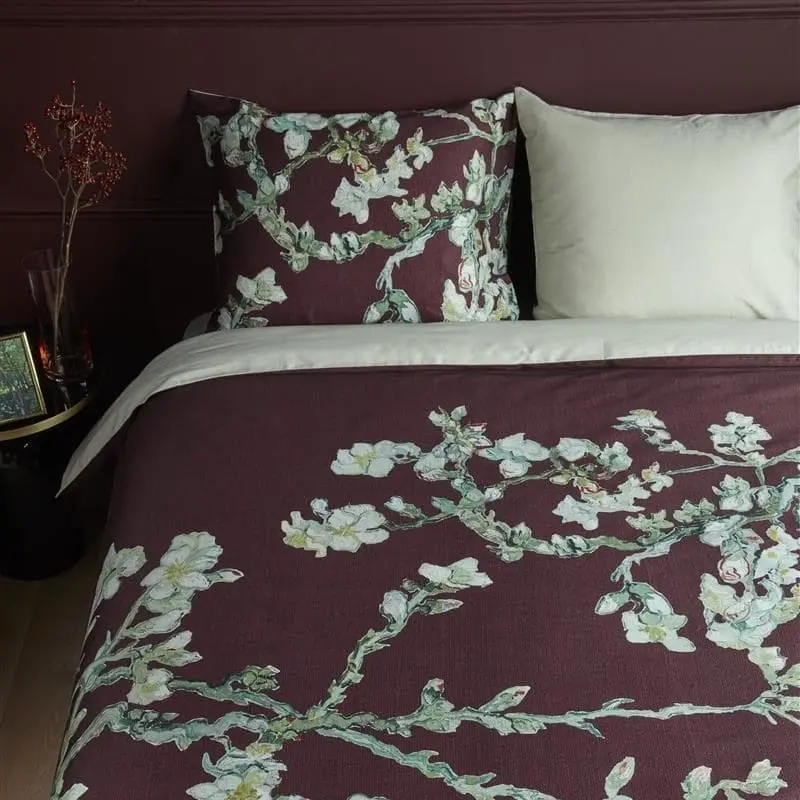 Bedding House Van Gogh Blossom Cotton Dark Red Quilt Cover Set