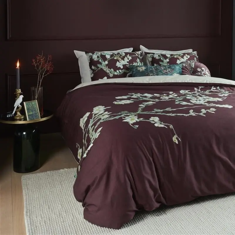 Bedding House Van Gogh Blossom Cotton Dark Red Quilt Cover Set