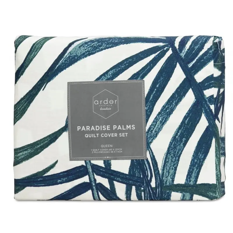 Ardor Boudoir Paradise Palms Blue Quilt Cover Set