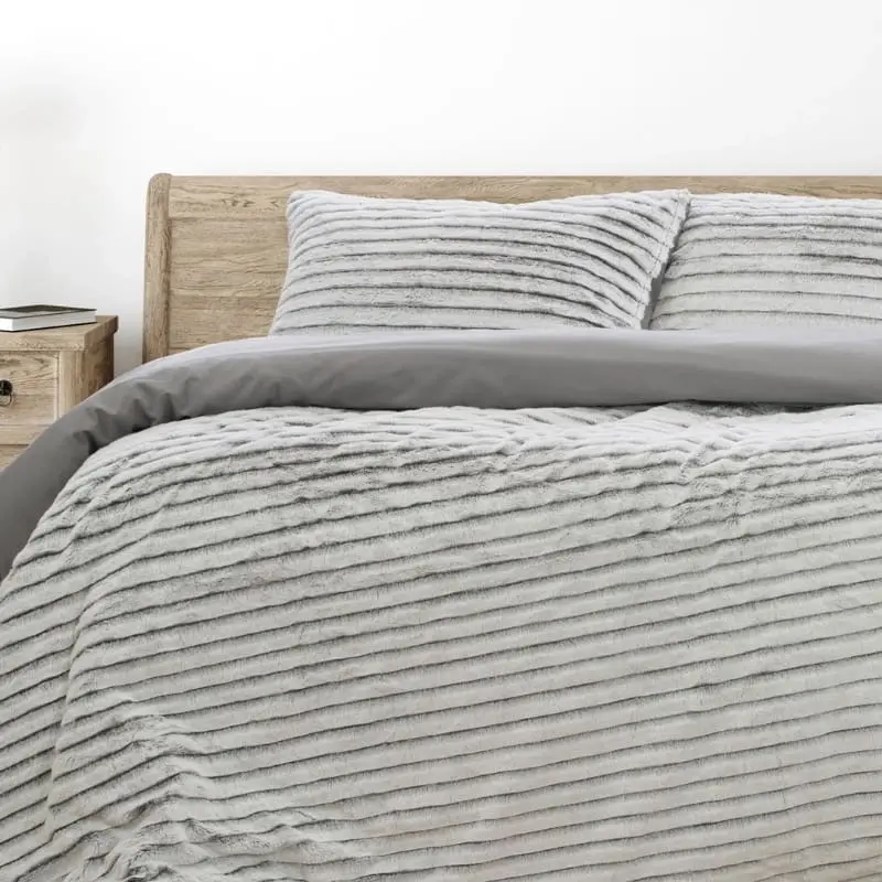 Ardor Boudoir Striped Faux Fur Grey Quilt Cover Set