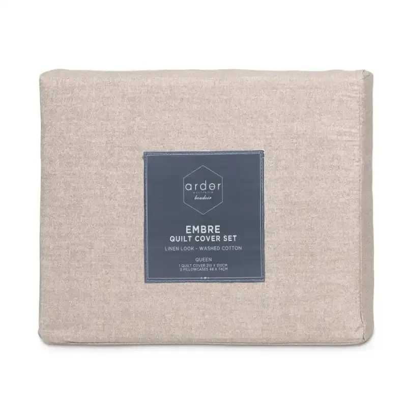 Ardor Boudoir Embre Linen Look Washed Cotton Warm Grey Quilt Cover Set