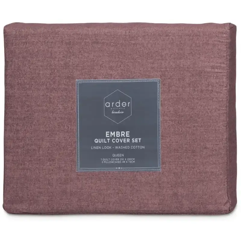 Ardor Boudoir Embre Linen Look Washed Cotton Plum Quilt Cover Set