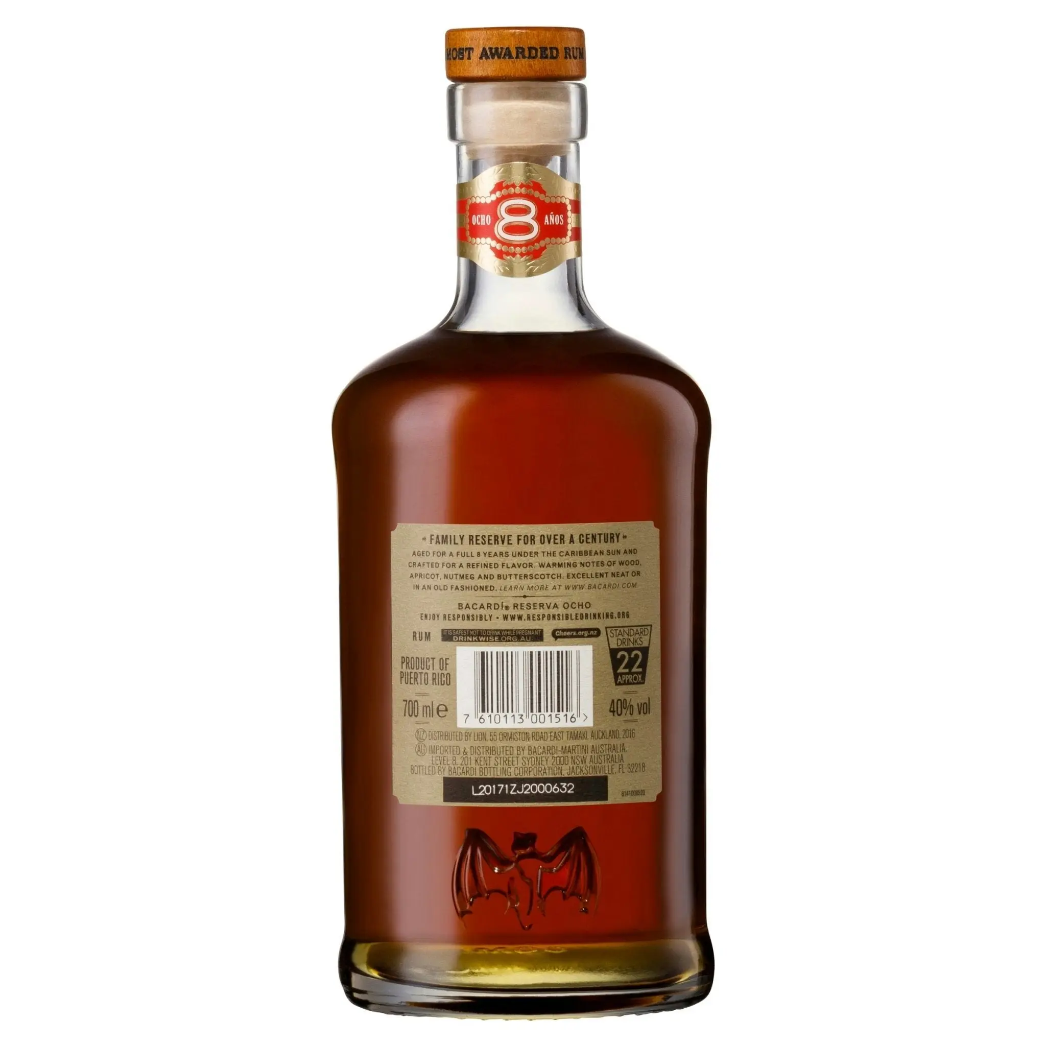 Bacardi Reserva Ocho 8 Year Old Golden Rum (700mL)