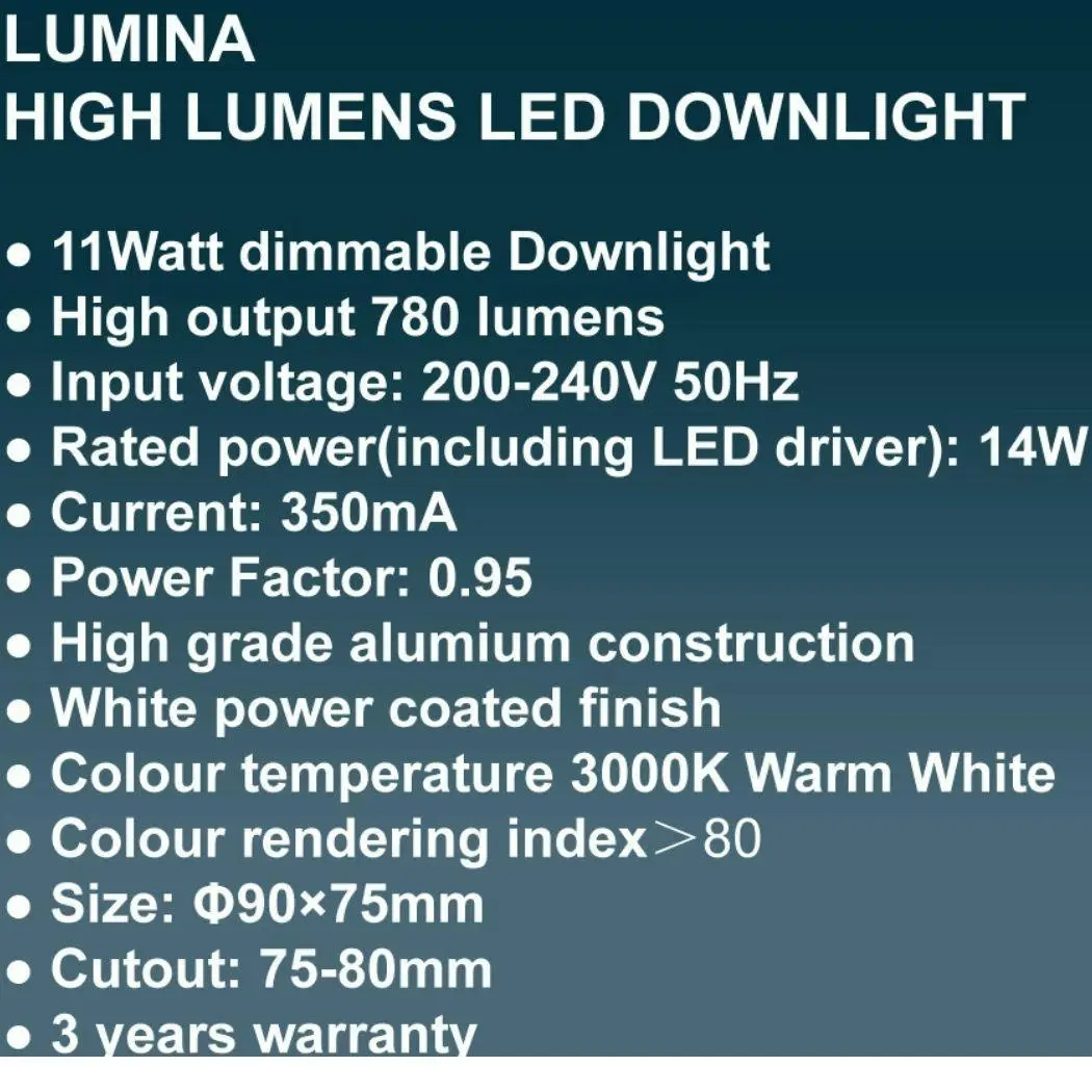 Lumina LED Downlight 11 Watt Warm White 3000K Dimmable Spotlight CLEARANCE OVER 50% OFF