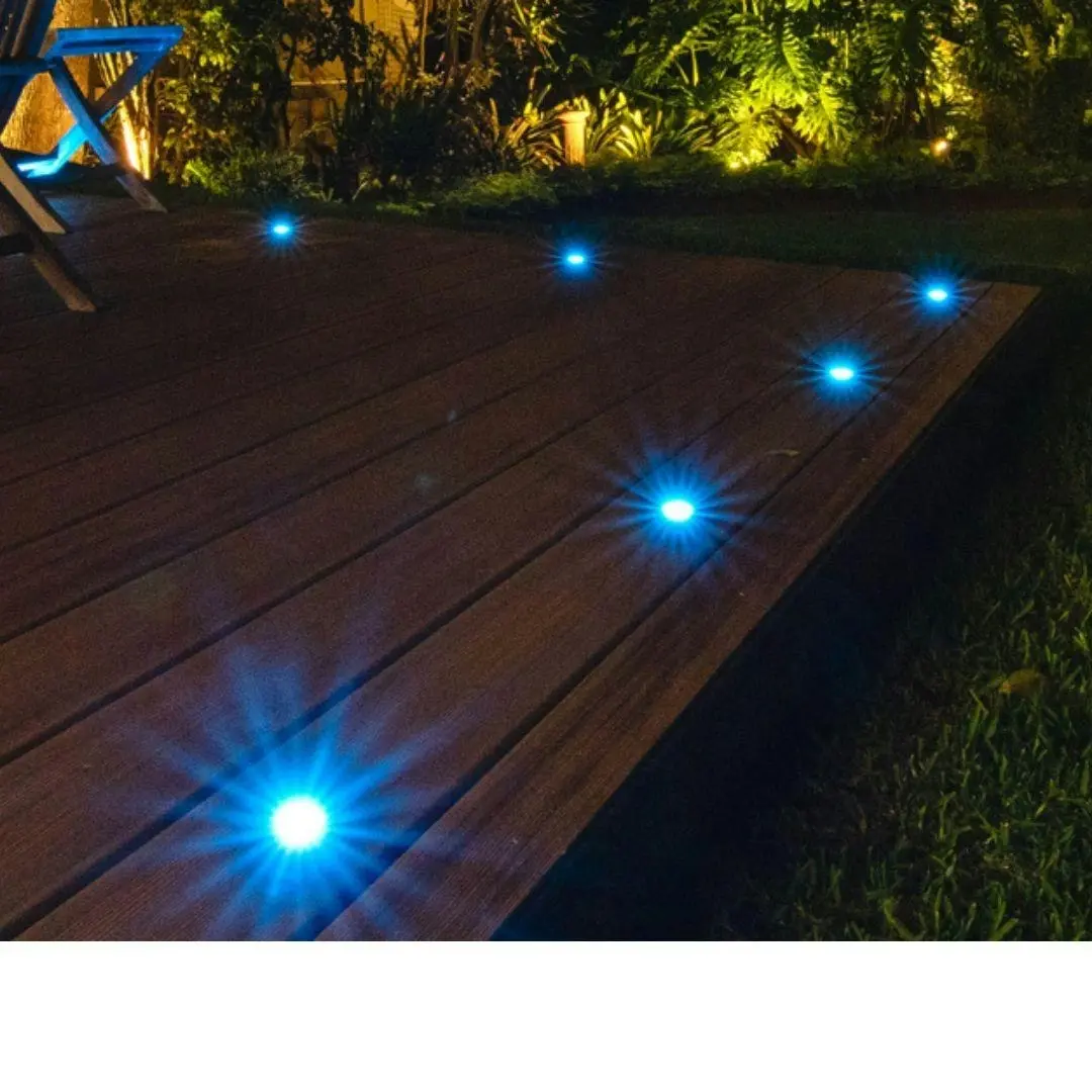 Stainless Steel - LED - Deck Lights - Square Blue - Set of 5 Including Transformer