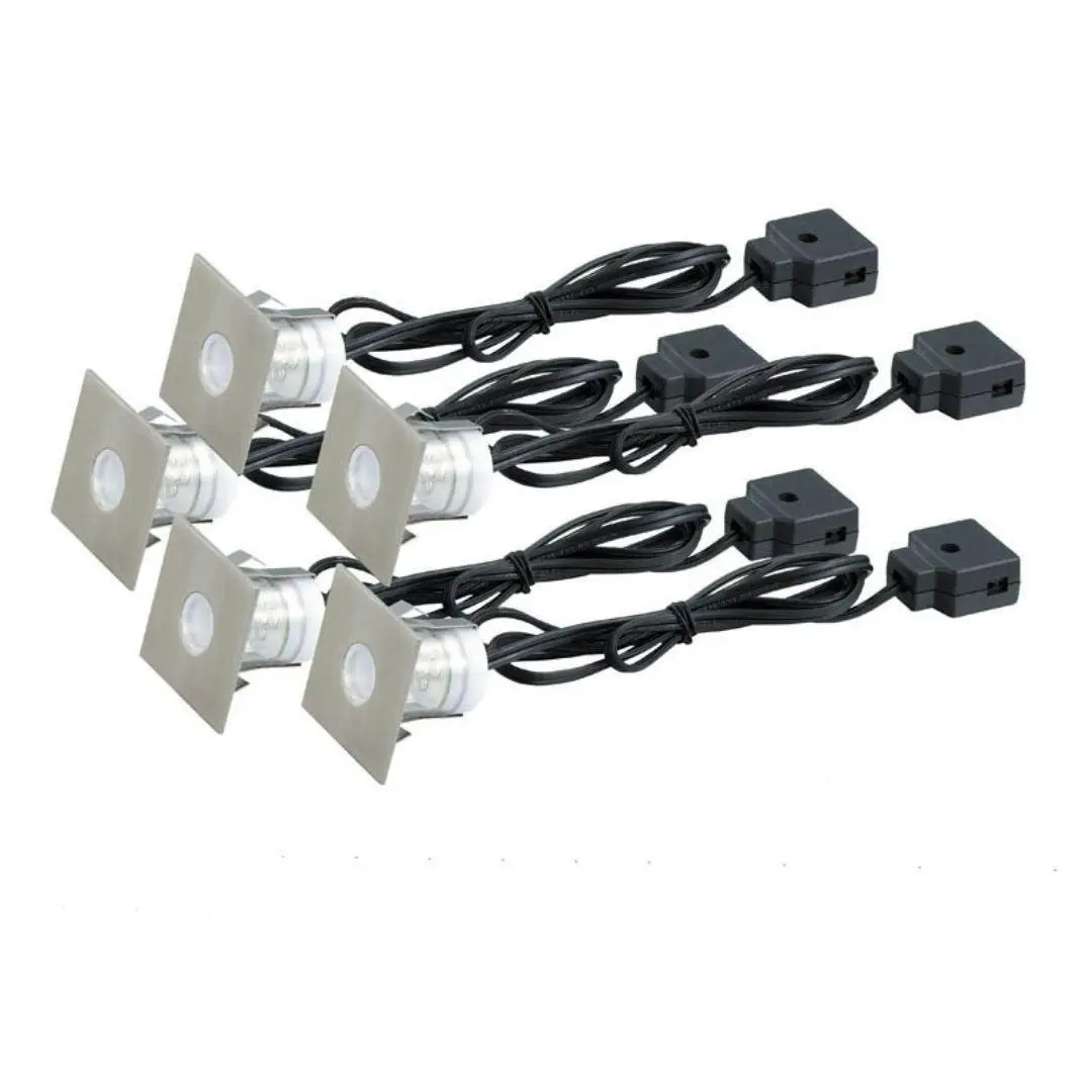 Stainless Steel - LED - Deck Lights - Square White - Set of 5 Including Transformer