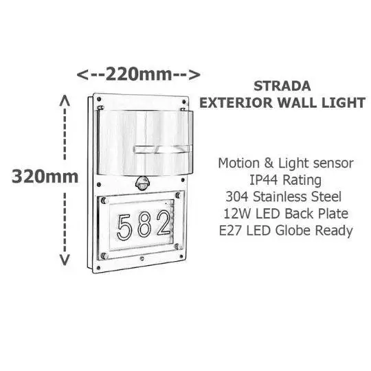 STRADA - Stainless Steel - Exterior Wall Light - LED - Motion Sensor