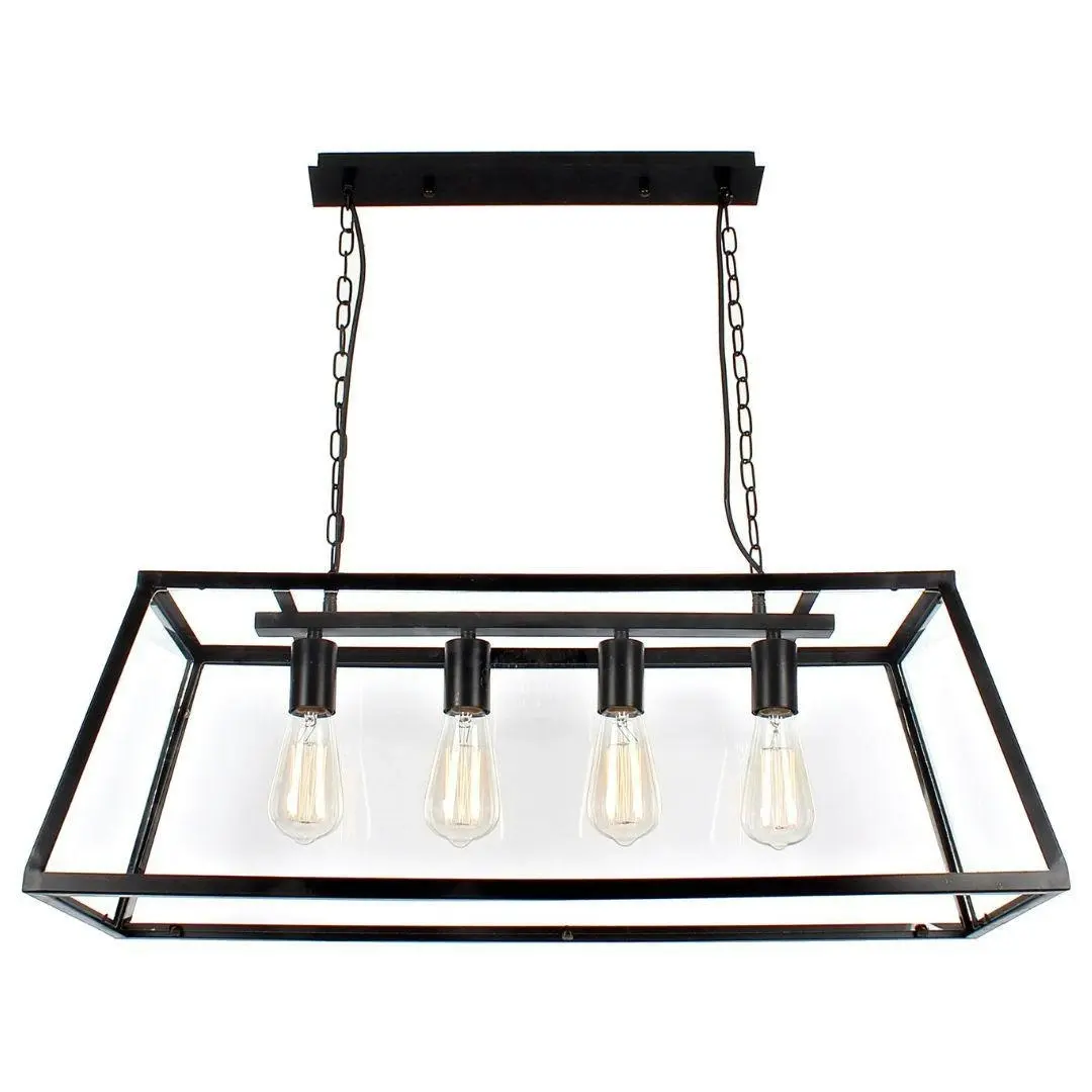 Creswick Vintage Lantern Look Pendant Matt Black - 4 Light Long** New Arrival **