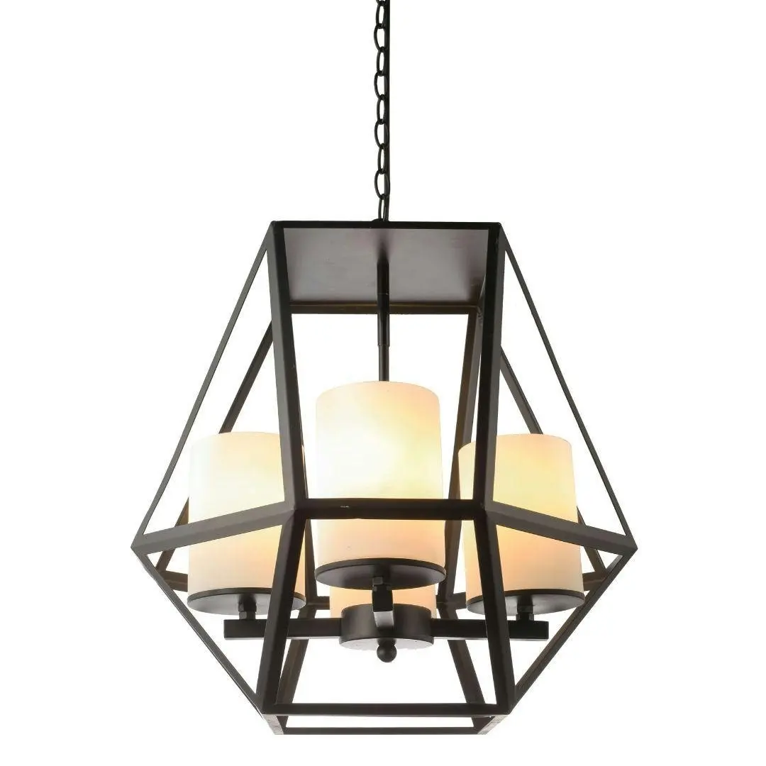 IPSWICH - Vintage Look 4 Light Pendant Matt Black Replica