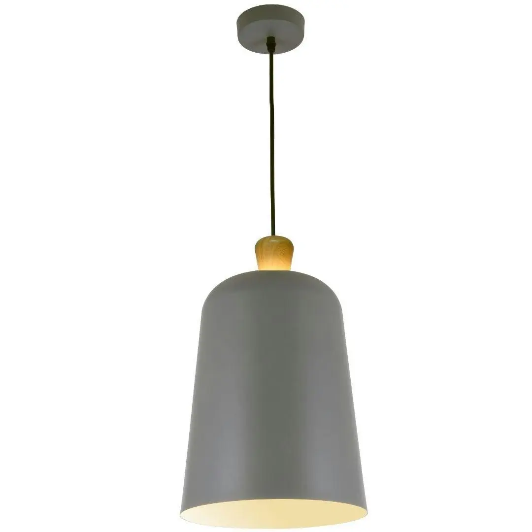 MELO - Open Top Oak - Metal Shade Pendant - Grey