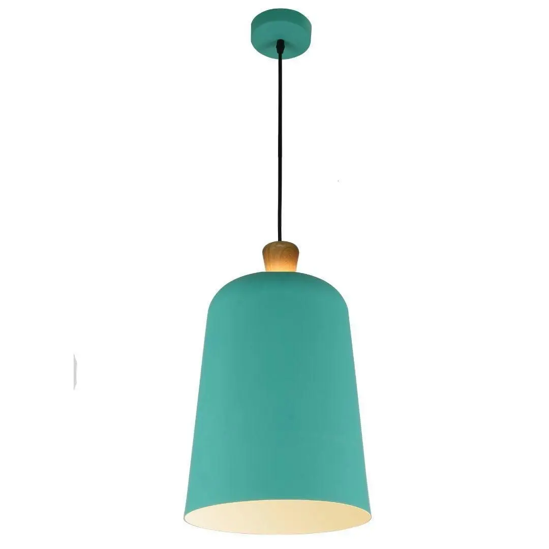 MELO - Open Top Oak - Metal Shade Pendant - Duck Egg Green