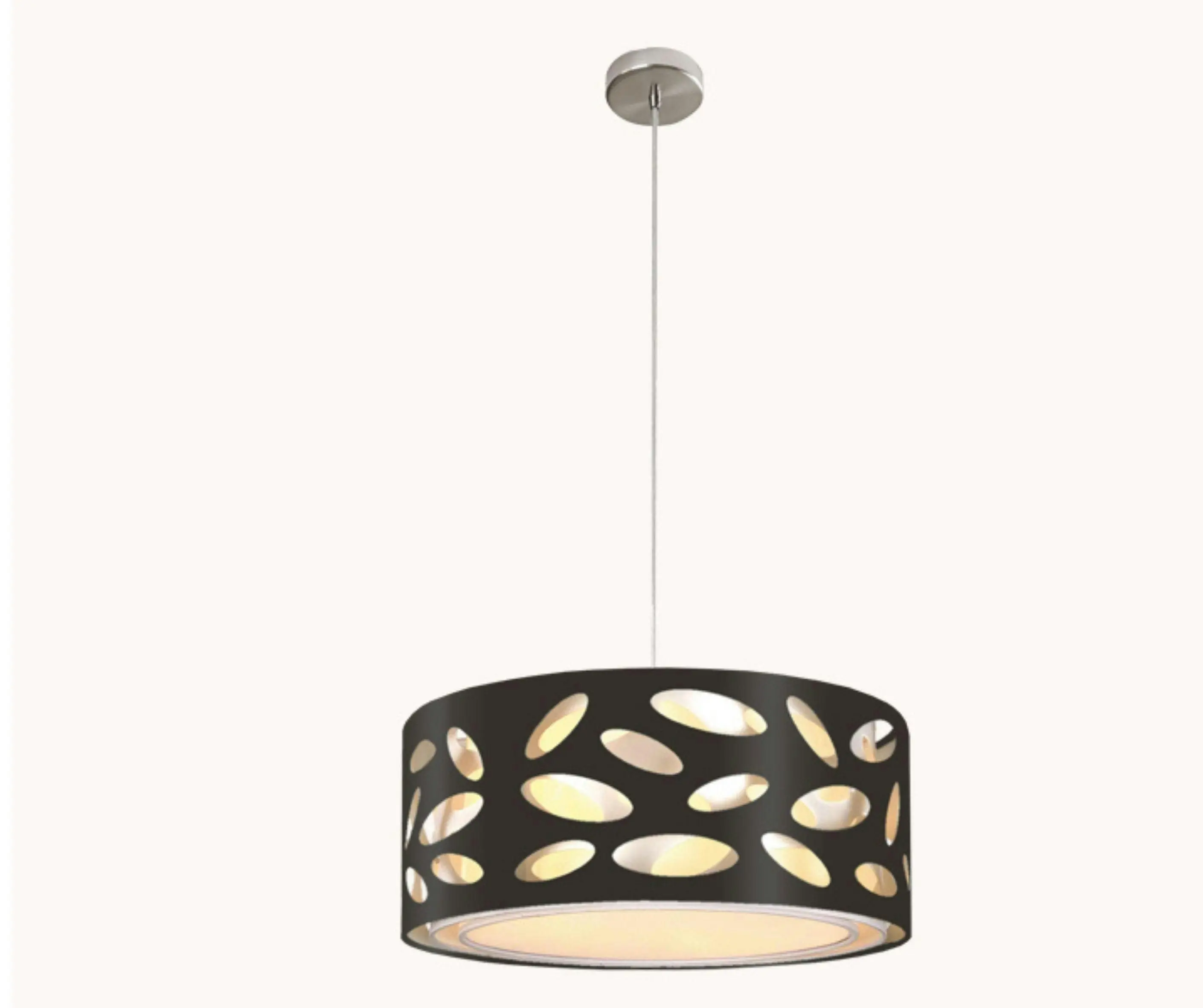 Carlo 45cm 2 Light Laser Cut Black Fabric Drum Pendant