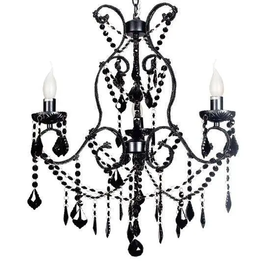 Venice Black Chic Crystal Pendant Chandelier - 3 Light