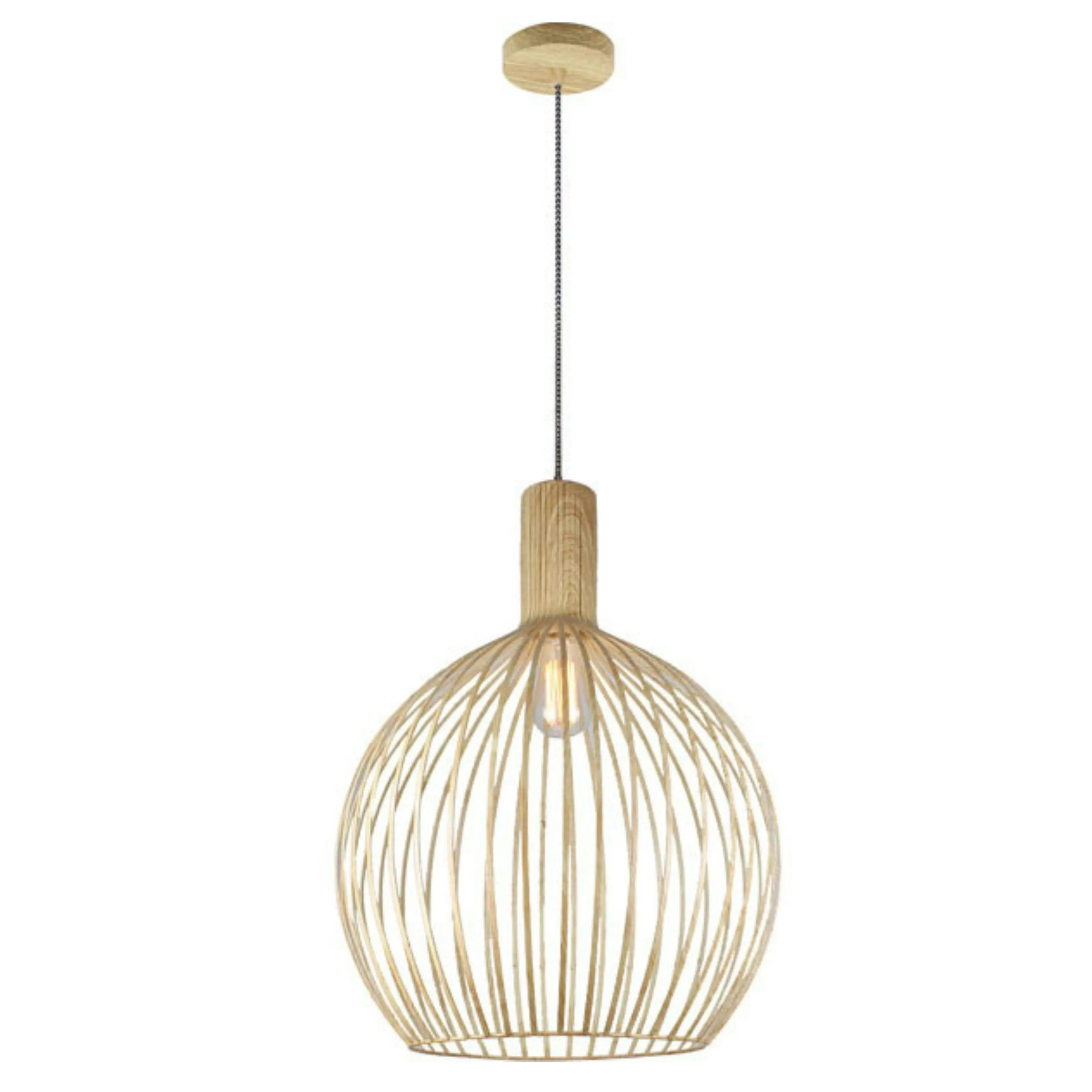 Gabbia 1 Light Natural Timber Look 45cm Pendant