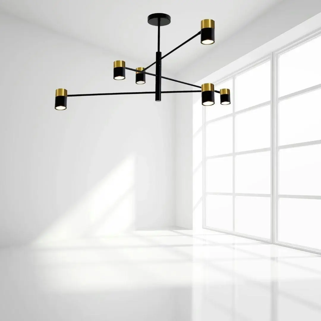 RAGGIO Matte Black and Satin Brass Pendant Light - 6 Light ** New Arrival **