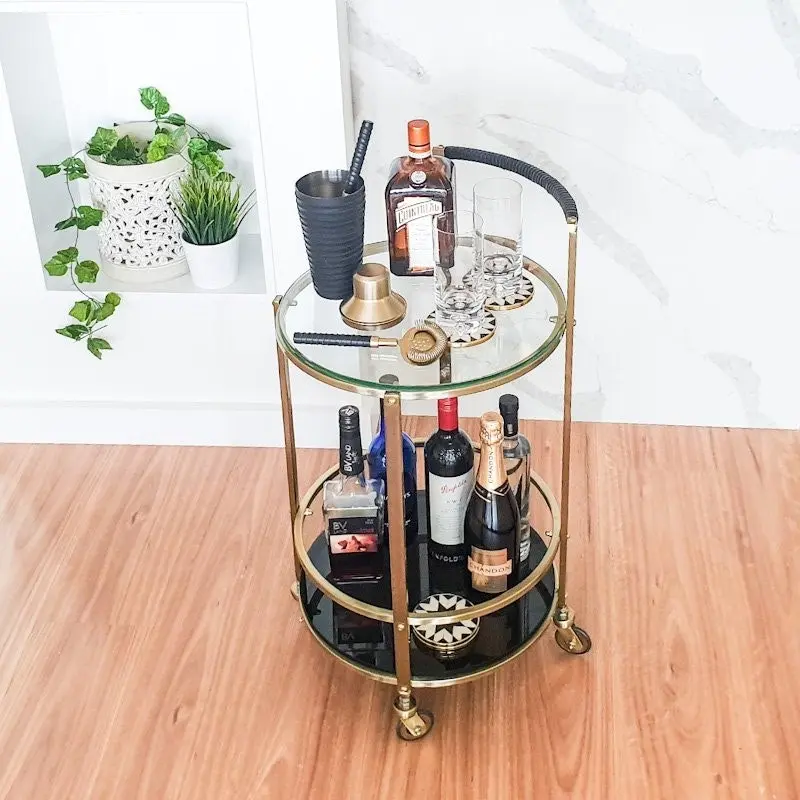 L.K. Luxe Drinkware Manhattan Brass Bar Cart