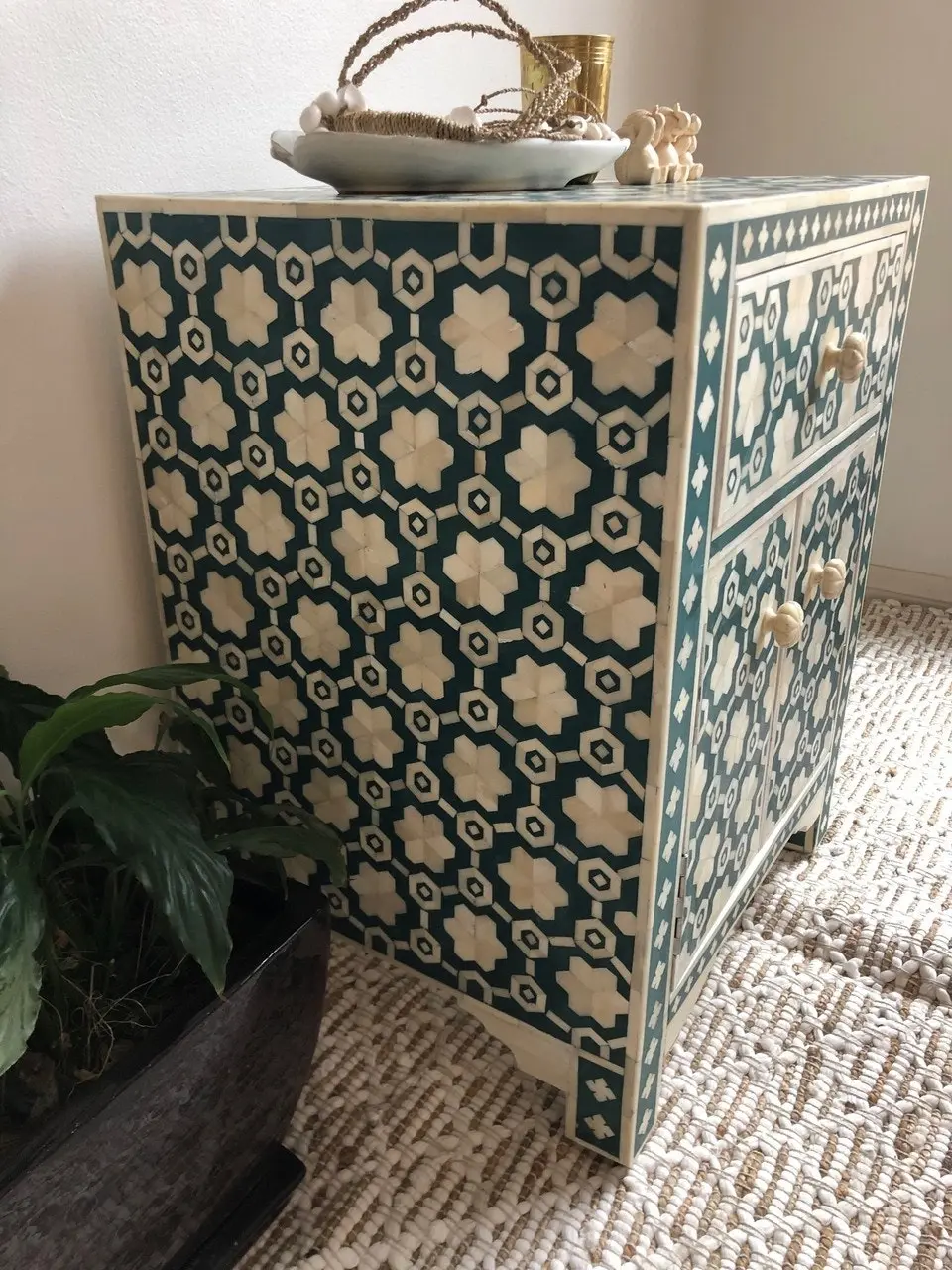 Zohi Interiors Bone Inlay Bedside Cabinet in Garland/Green