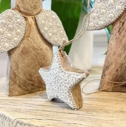 Club Santorini Beaded Timber Star - Hanging Decor