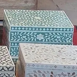 Zohi Interiors Zohi Interiors Signature Collection : Bone Inlay Large Box in Floral/Sage