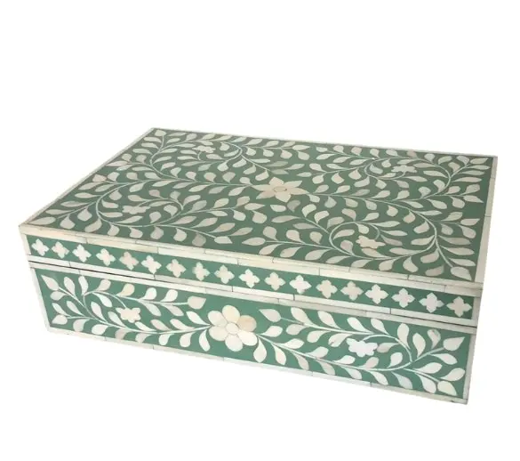 Zohi Interiors Zohi Interiors Signature Collection : Bone Inlay Large Box in Floral/Sage