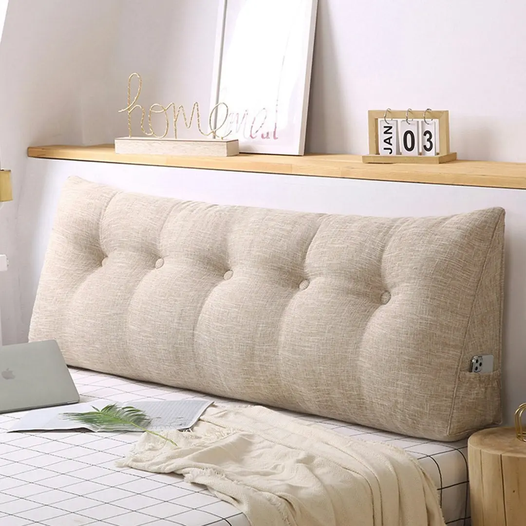 Soga 120cm Beige Triangular Wedge Bed Pillow Headboard Backrest Bedside Tatami Cushion Home Decor