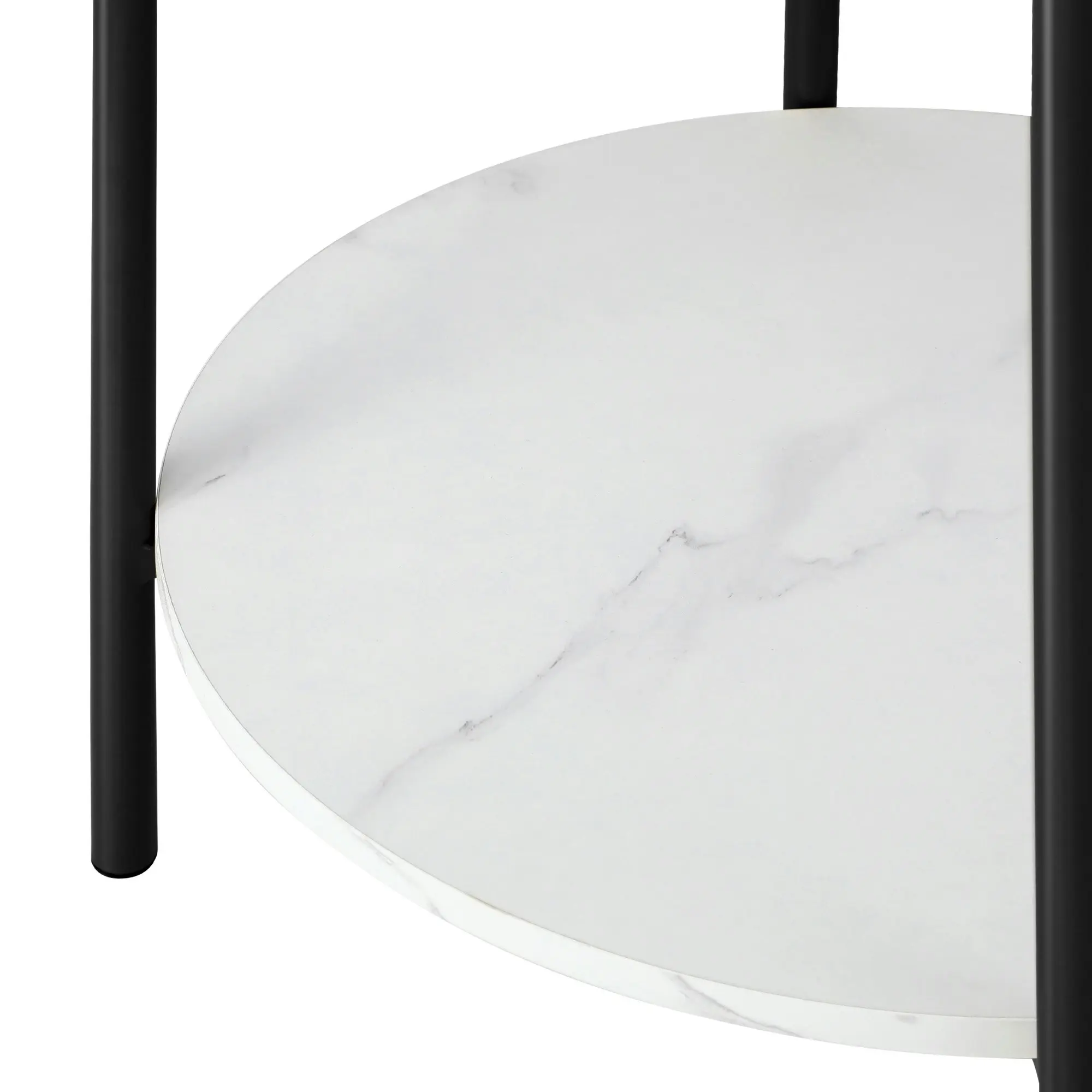 Oikiture Coffee Side End Table Sofa Bedside Nightstand Round Dual-Tier Marble Black