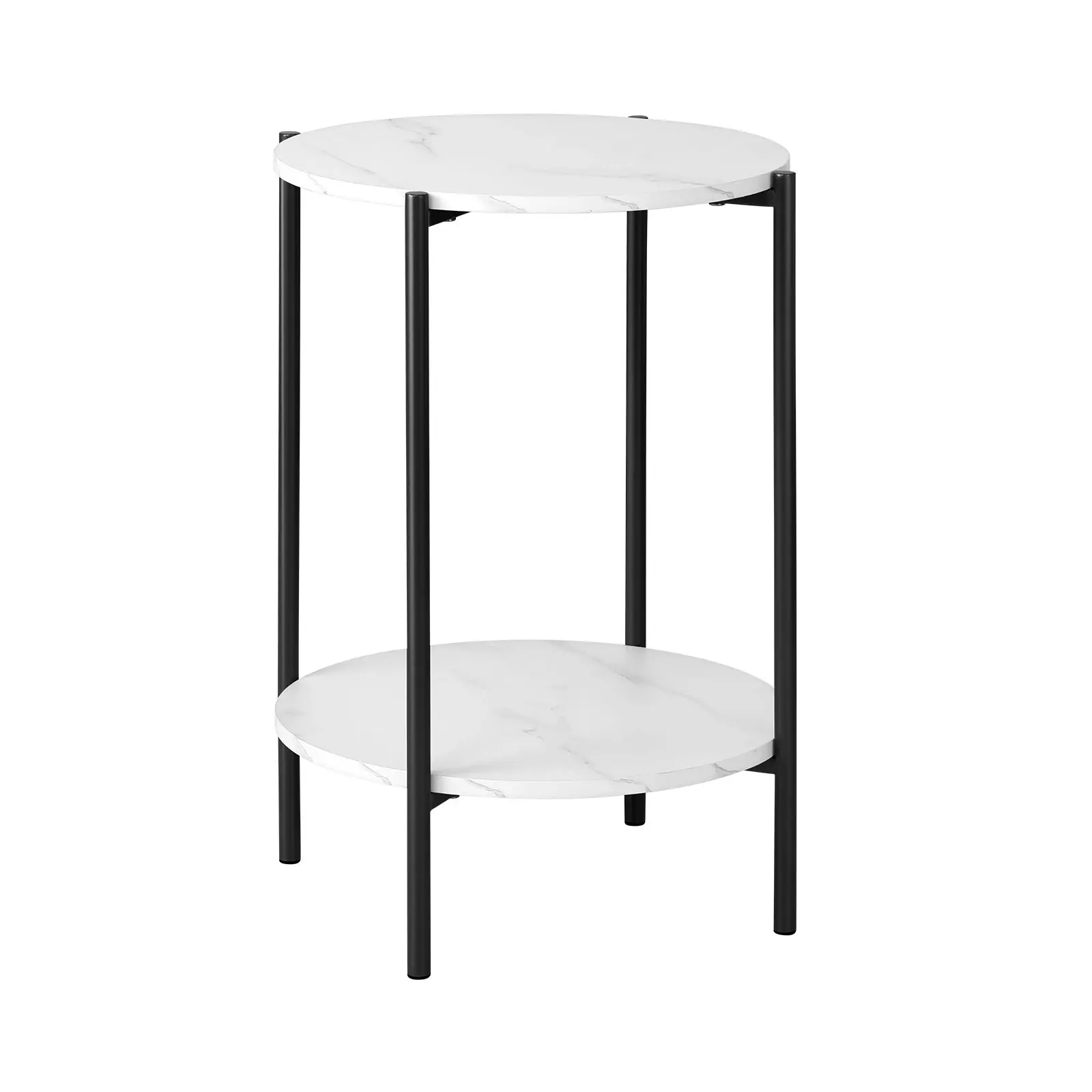 Oikiture Coffee Side End Table Sofa Bedside Nightstand Round Dual-Tier Marble Black