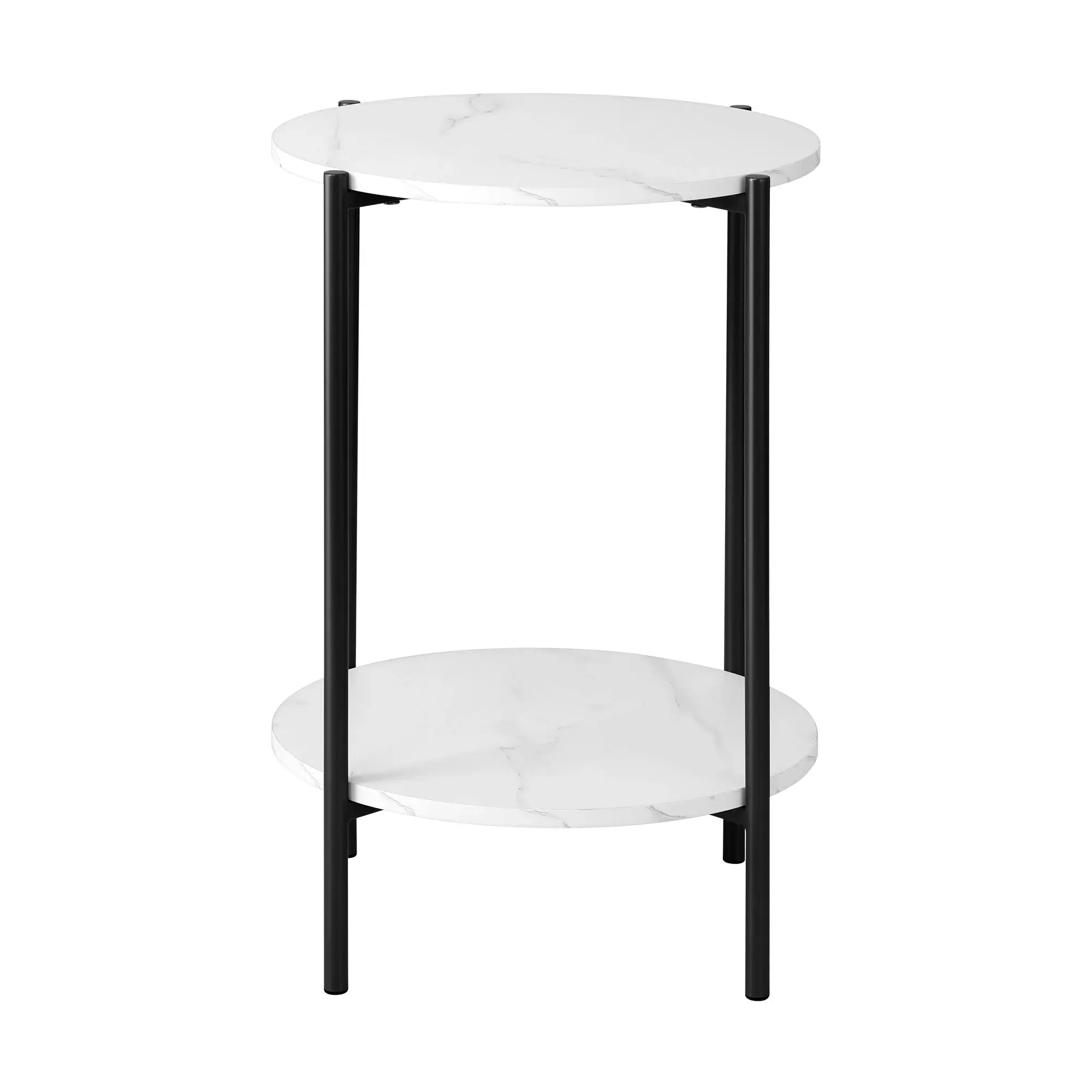 Oikiture Coffee Side End Table Sofa Bedside Nightstand Round Dual-Tier Marble Black