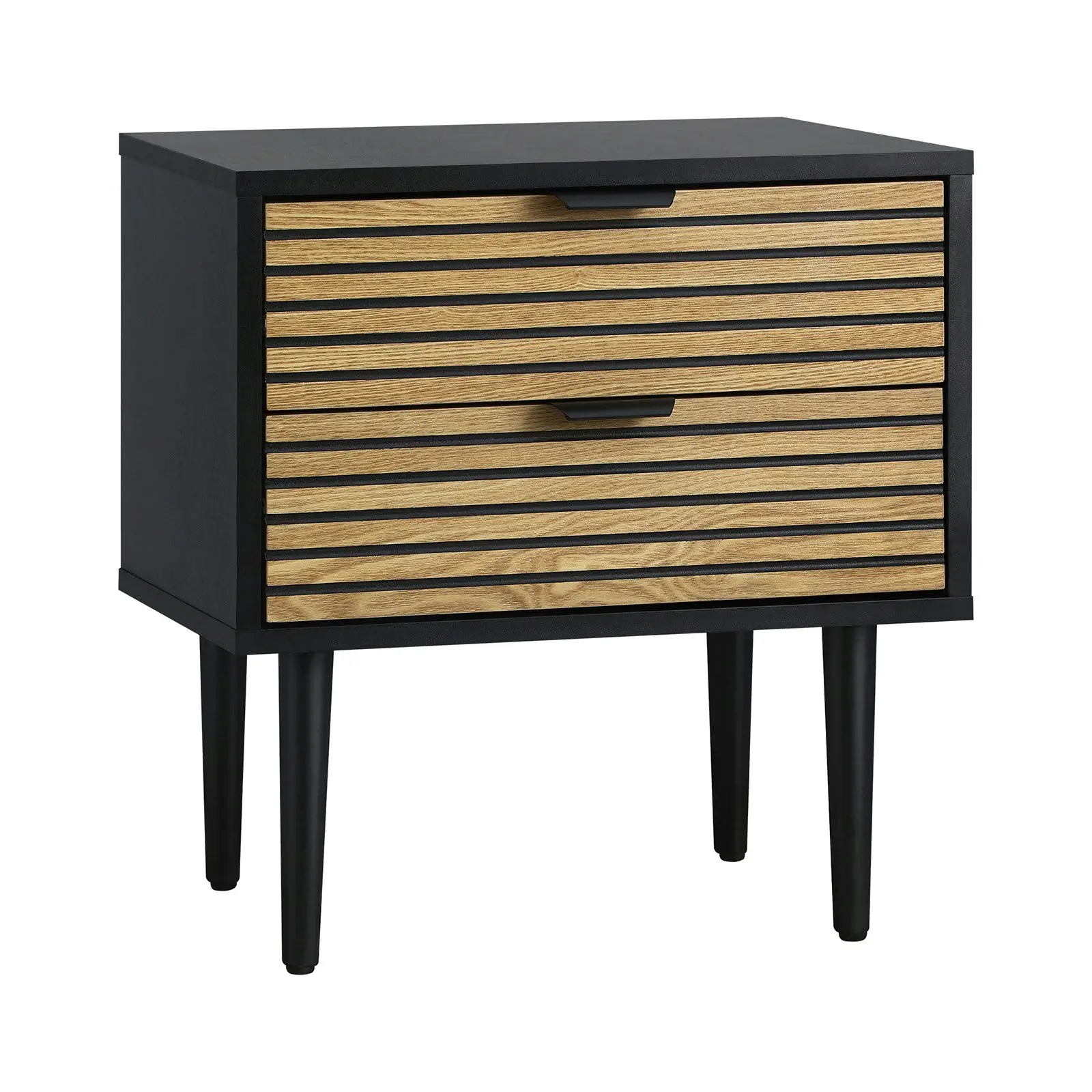 Oikiture Bedside Table 2 Drawers Side Table Bedroom Furniture Storage Unit Black