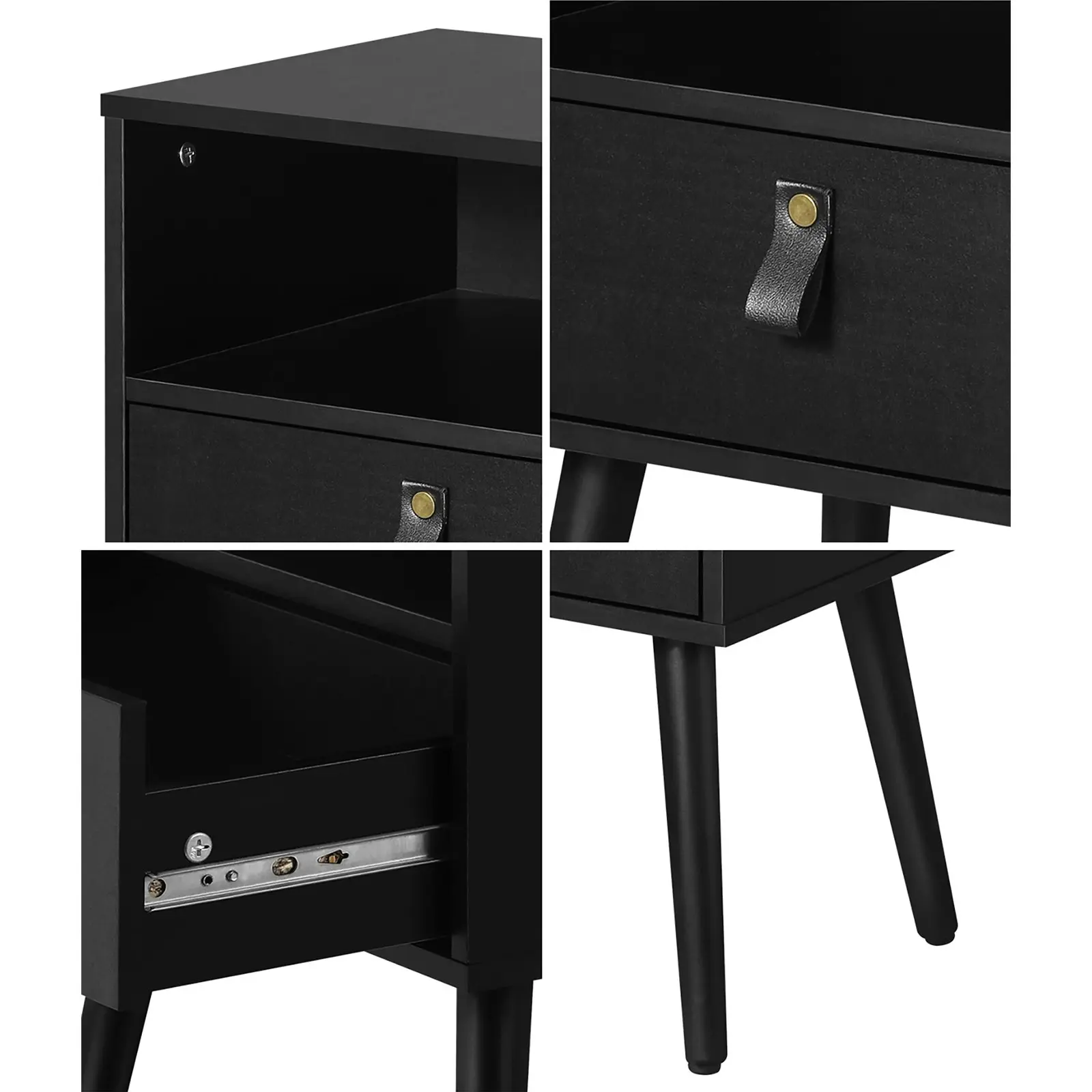 Oikiture Bedside Table Drawers Side Table Storage Cabinet Nightstand Black