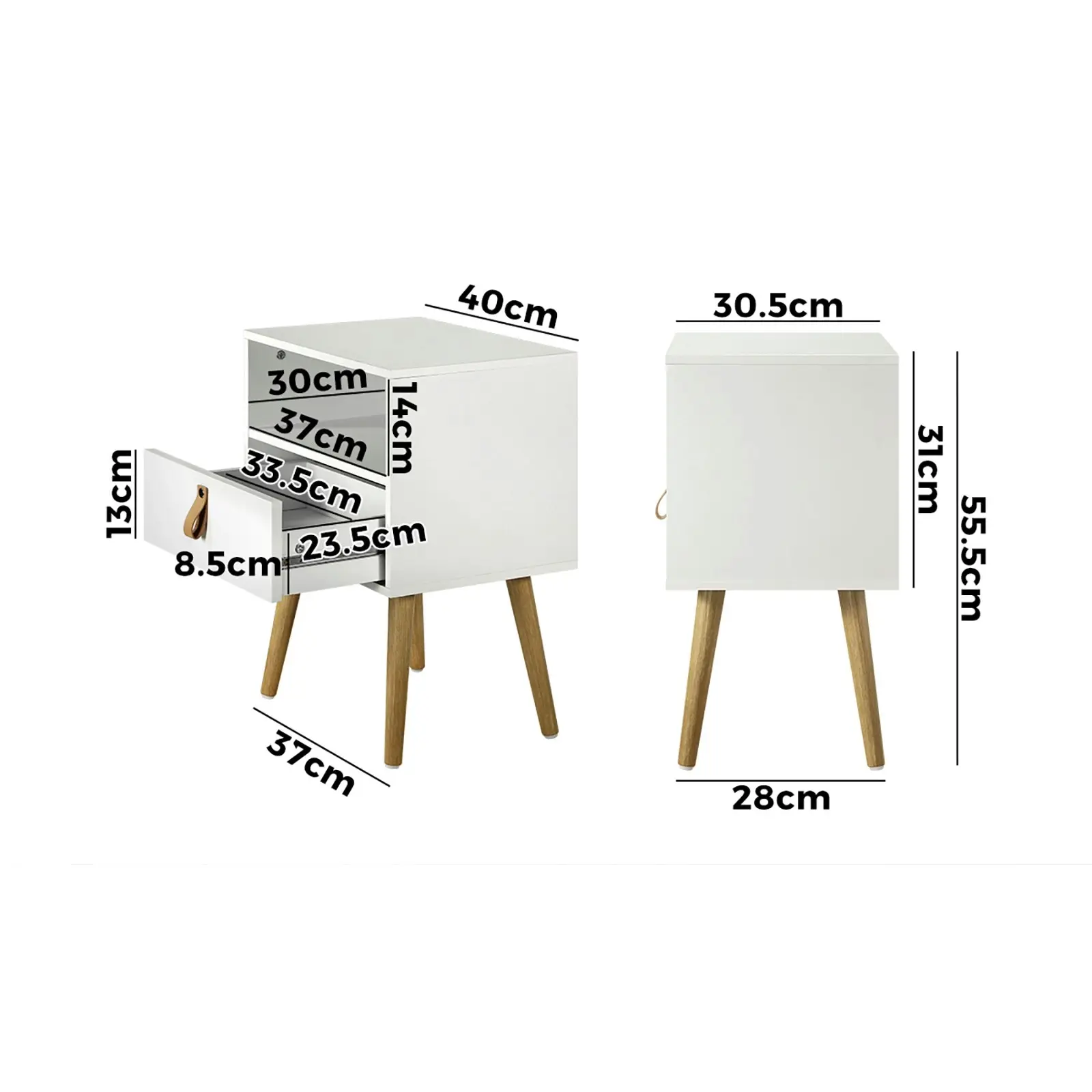 Oikiture Bedside Tables Drawers Side Table Cabinet Bedroom Nightstand White