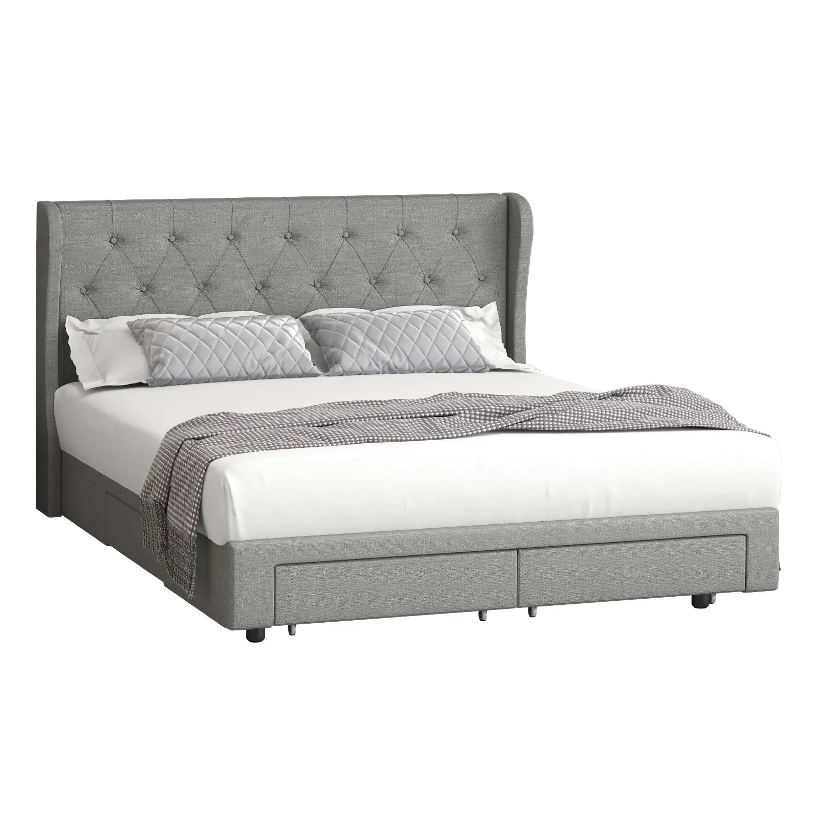 Oikiture Bed Frame Double Size Base With 4 Storage Drawers