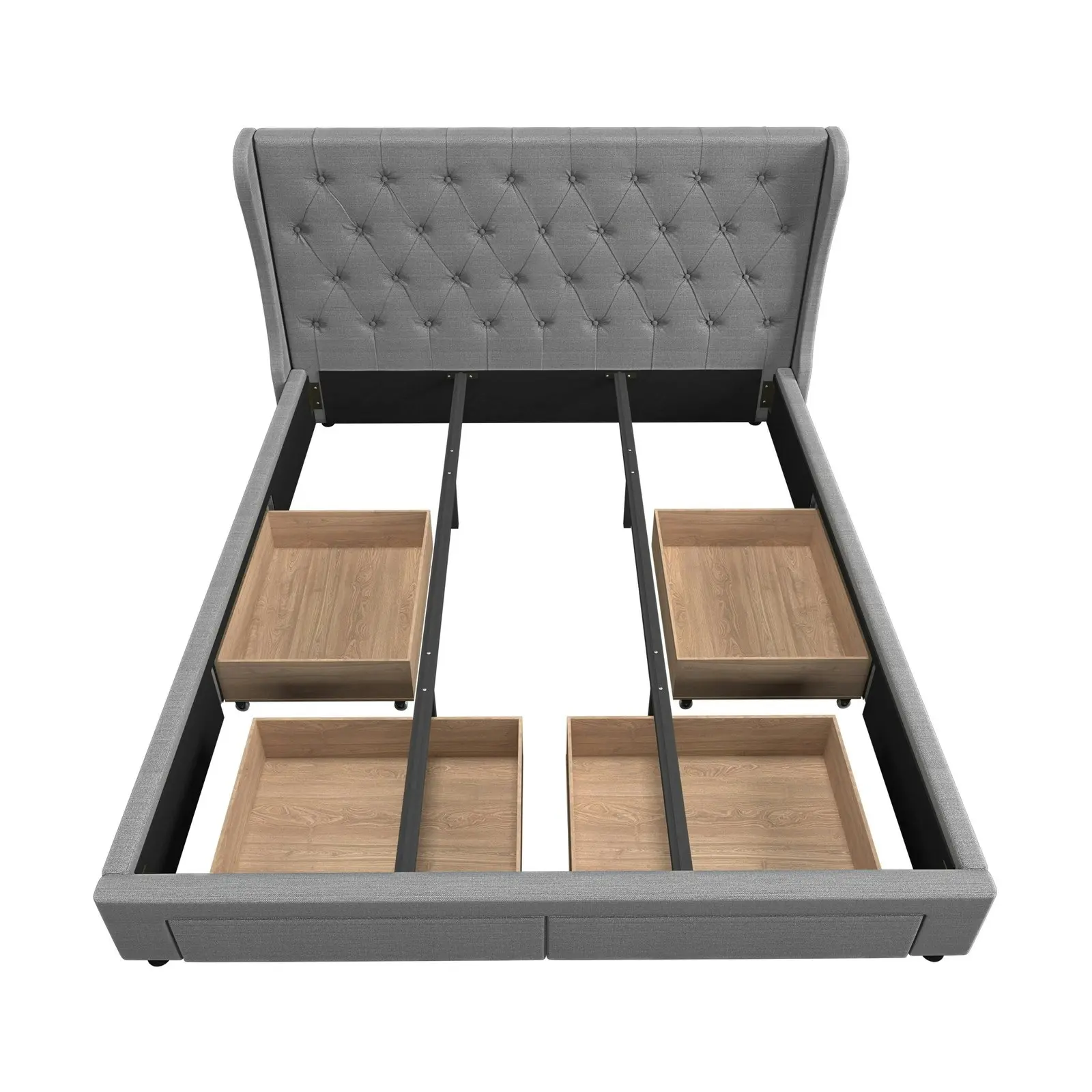 Oikiture Bed Frame King Size Base With 4 Storage Drawers