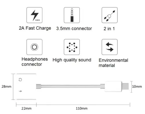 2-in-1 iPhone to AUX Headphone and Charger Splitter