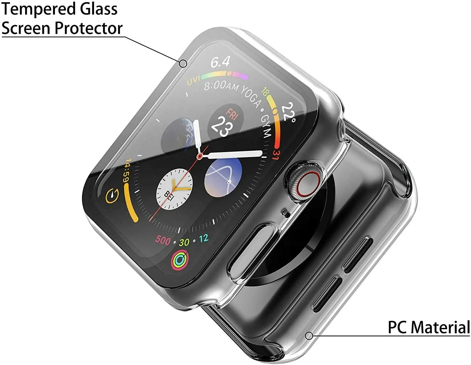 Apple Watch Tempered Glass Screen Protector & Case - 45mm