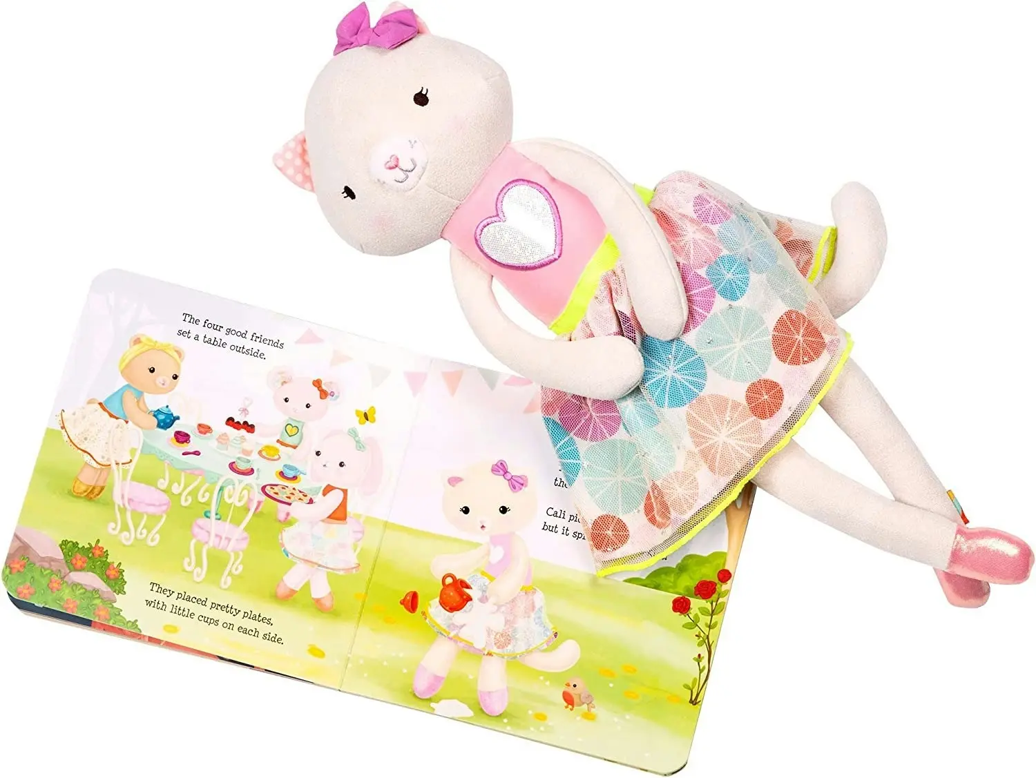 B. Toys Plush Cat, Board Book, and Tea Set