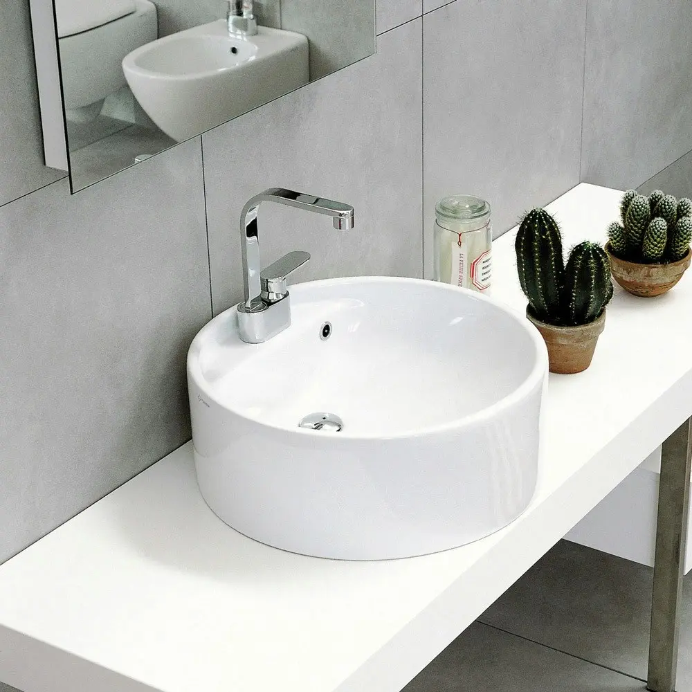 Flaminia Twinset Benchtop 42 Home/Bathroom Round Basin/Sink 1 Tap Hole White