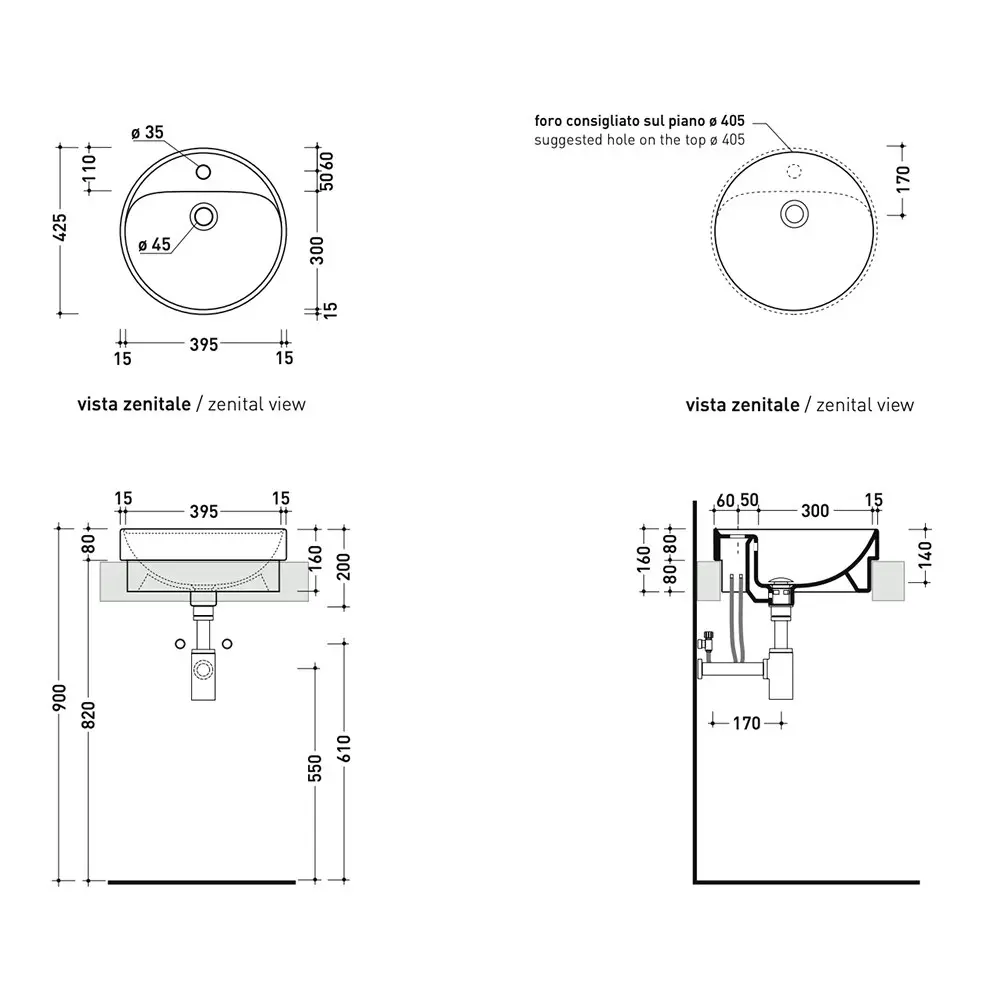 Flaminia Ceramica Twinset 42 Ceramic Semi-Inset Wash-Basin 1TH White 5055/42